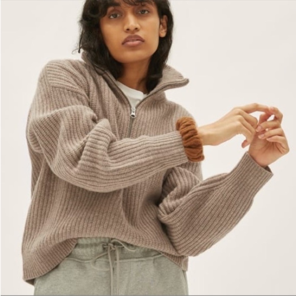 Everlane The Half-Zip Sweater in Luxe Merino in Heather Soft Taupe Sz XS